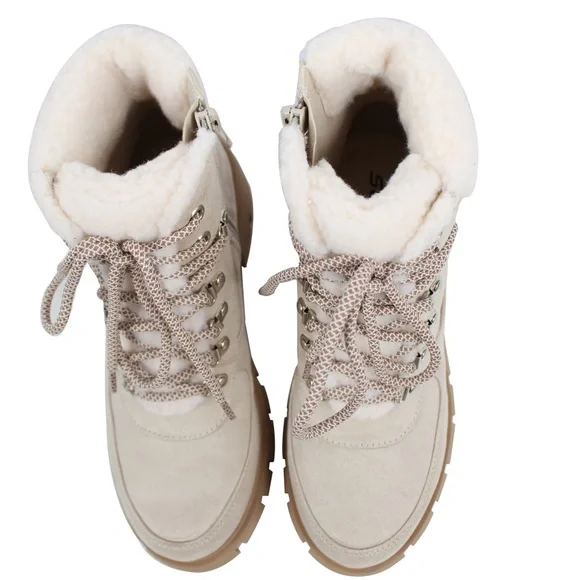 Ice Faux Suede Shearling Trim Lug Winter Ankle Bootie - Picture 5 of 6